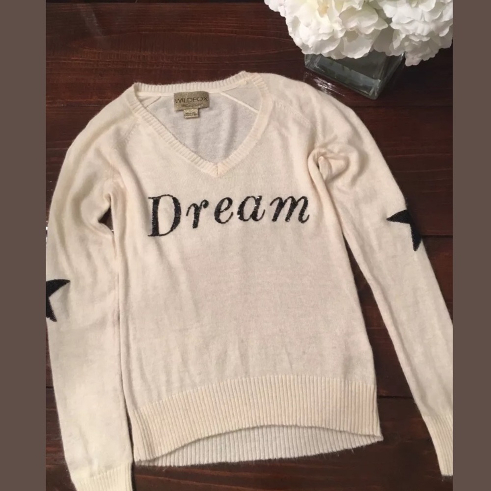 Wildfox cream angora sweater “dream” sequins